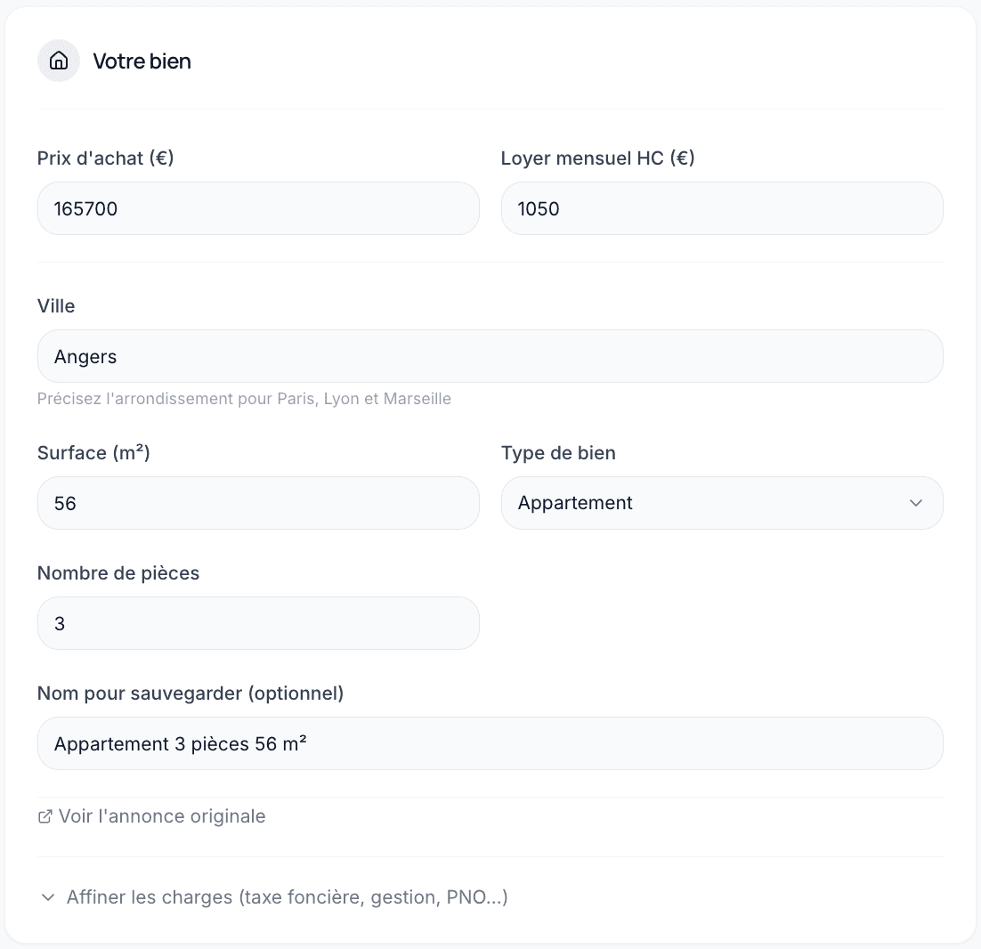 Formulaire de saisie du bien Imorenta