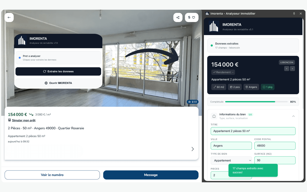 Extension Chrome Imorenta — import automatique depuis SeLoger, LeBonCoin, PAP